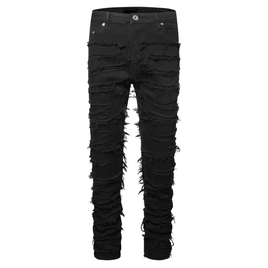 Retro Black Ripped Hollow Out Jeans