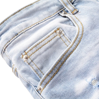 Light Blue Pleated Patch Jeans