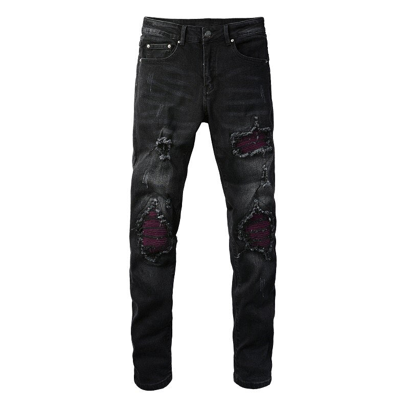 Wine Red  Patch Jeans