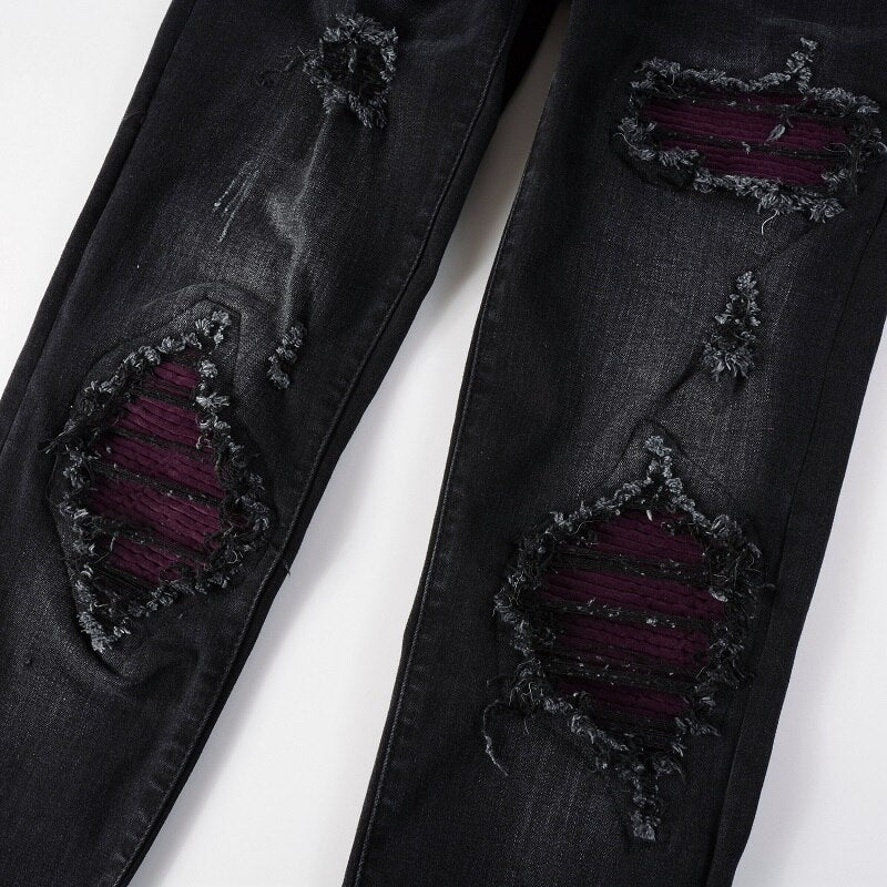 Wine Red  Patch Jeans