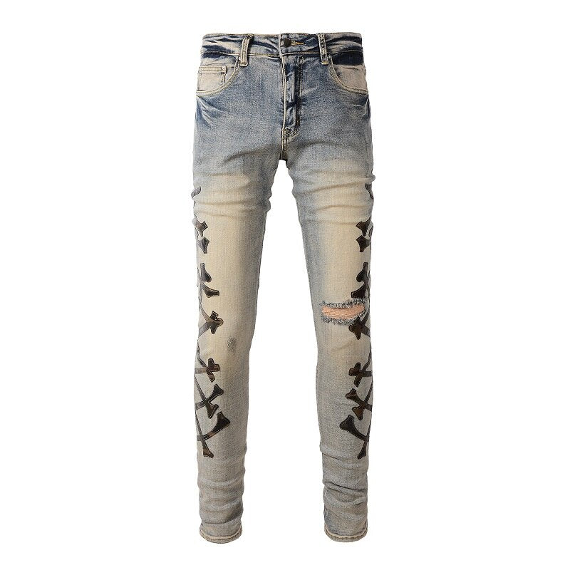 Camouflage Bones Jeans Vintage Blue