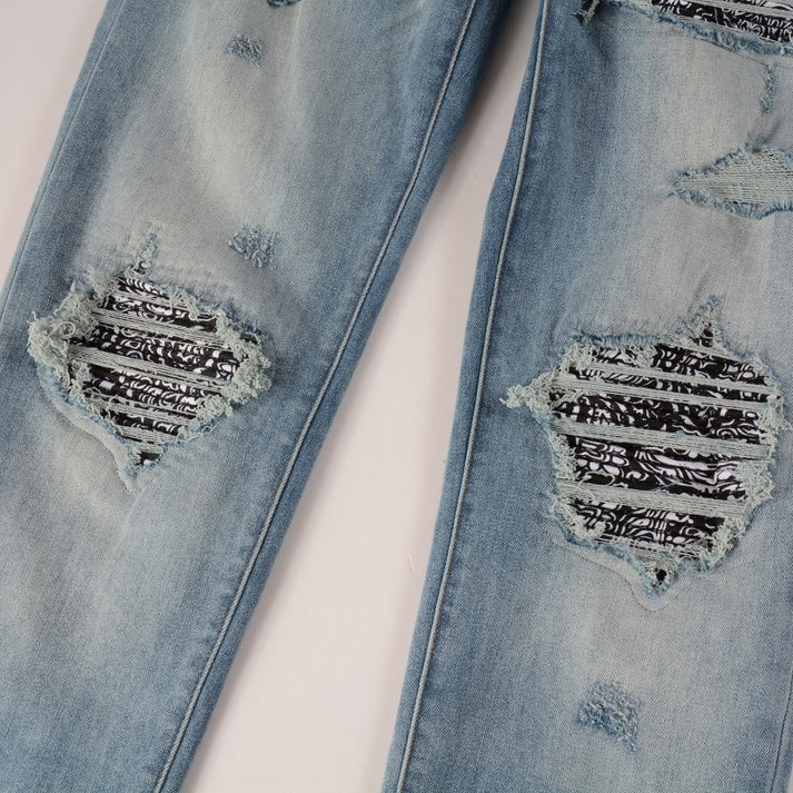 Bandanna Paisley Print Patch Jeans – hustlersjeans