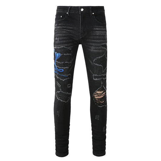 Royal Blue Snake Embroidery Jeans