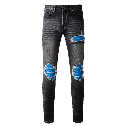 Lake Blue Velvet Patch Jeans